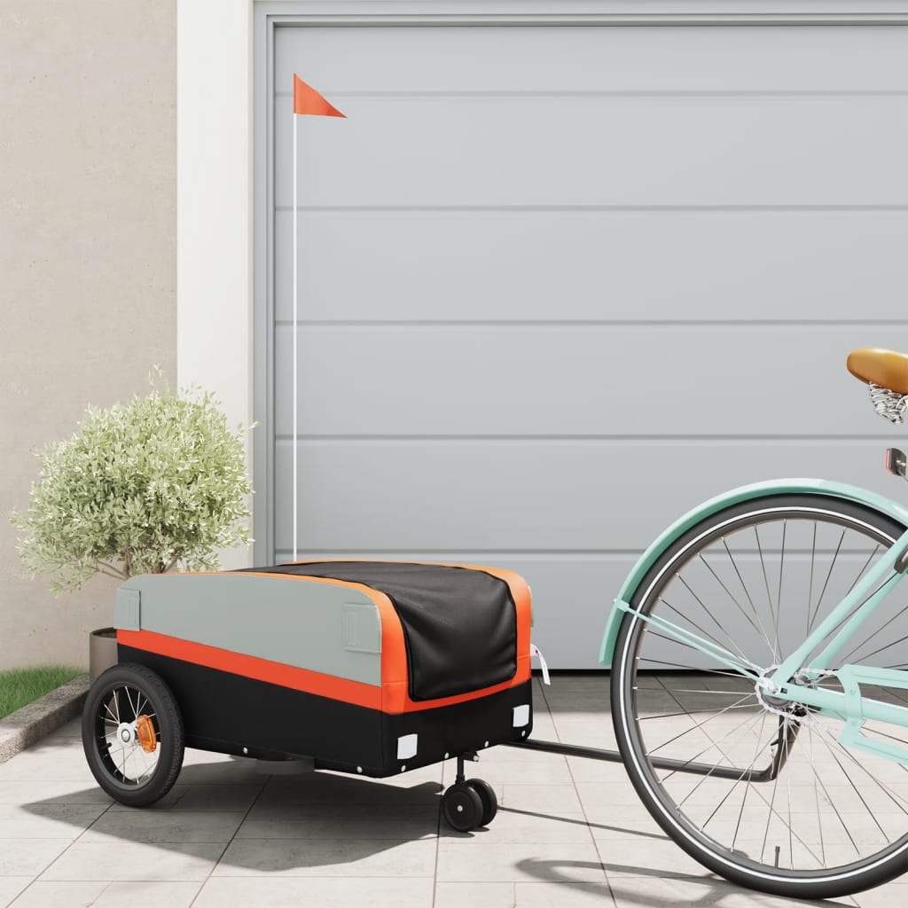 vidaXL Vozík za bicykel, čierno oranžový 30 kg, železo
