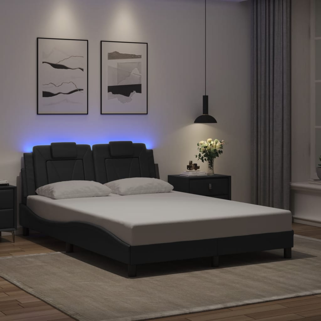 vidaXL Posteľný rám s LED svetlami, čierny 140x190 cm, umelá koža