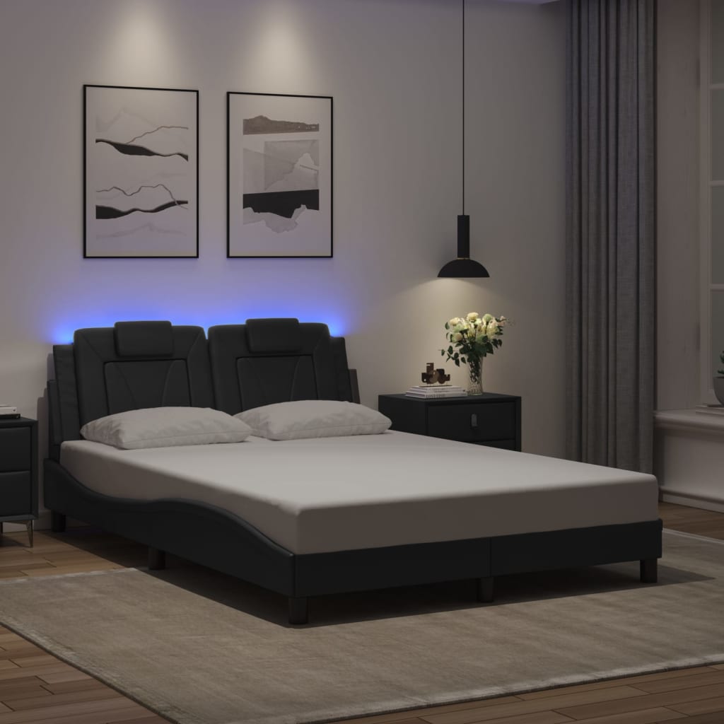 vidaXL Posteľný rám s LED svetlami, čierny 140x200 cm, umelá koža