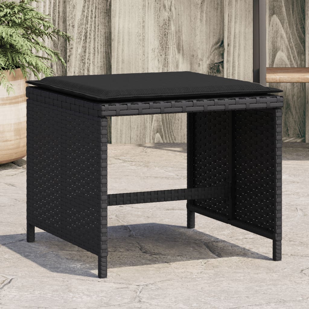 vidaXL Záhradné taburetky s podložkami 4ks čierne 40x40x35cm polyratan