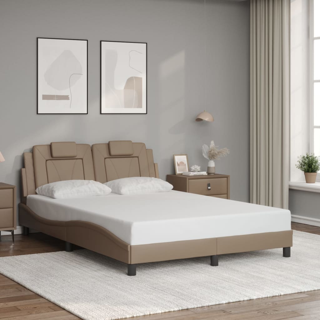 vidaXL Posteľný rám s čelom kapučínový 140x190 cm umelá koža