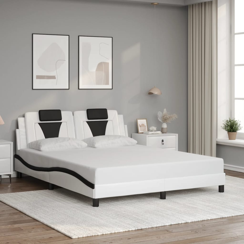 vidaXL Posteľný rám s čelom bielo-čierny 160x200 cm umelá koža