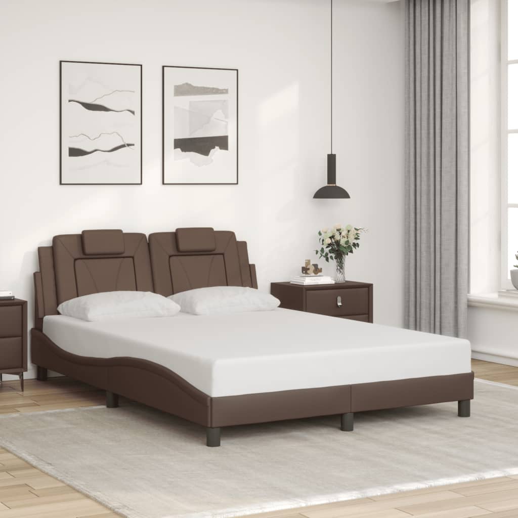 vidaXL Posteľný rám s čelom hnedý 140x200 cm umelá koža