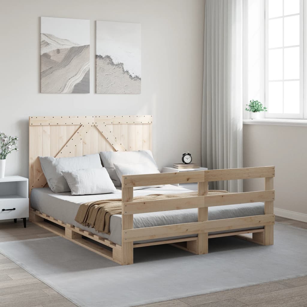 vidaXL Posteľný rám s čelom 160x200 cm borovicový masív