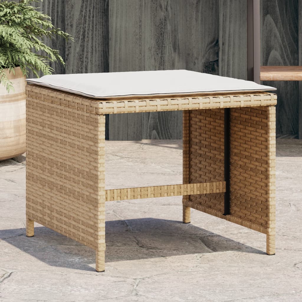 vidaXL Záhradné taburetky s vankúšmi 4 ks béžové 40x40x35 cm polyratan