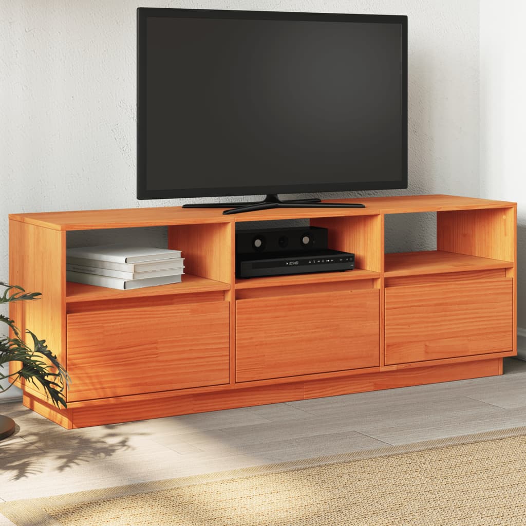 vidaXL TV skrinka voskovohnedá 140x37x50 cm masívna borovica