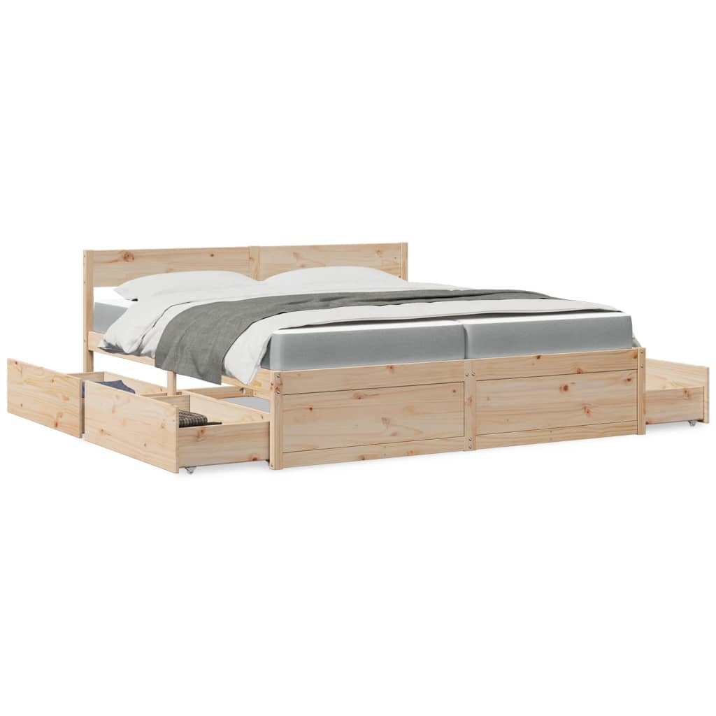 vidaXL Posteľ so zásuvkami a matracom 200x200 cm masívna borovica