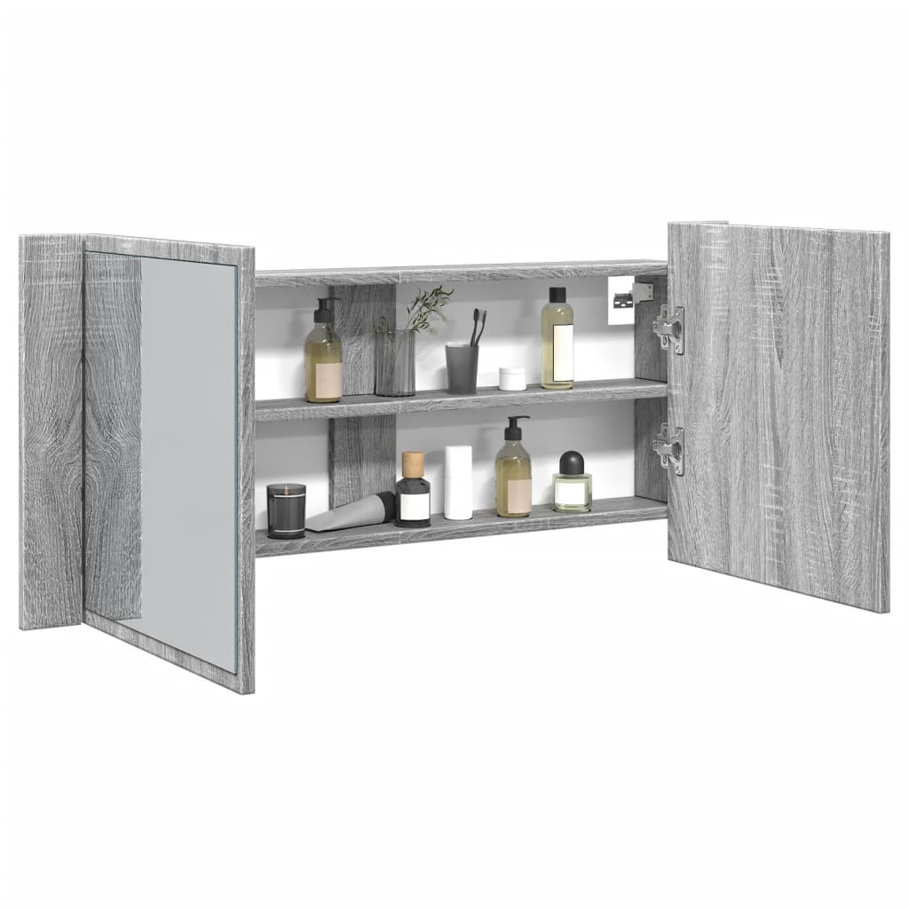 vidaXL LED kúpeľňová zrkadlová skrinka sivá sonoma 100x12x45 cm