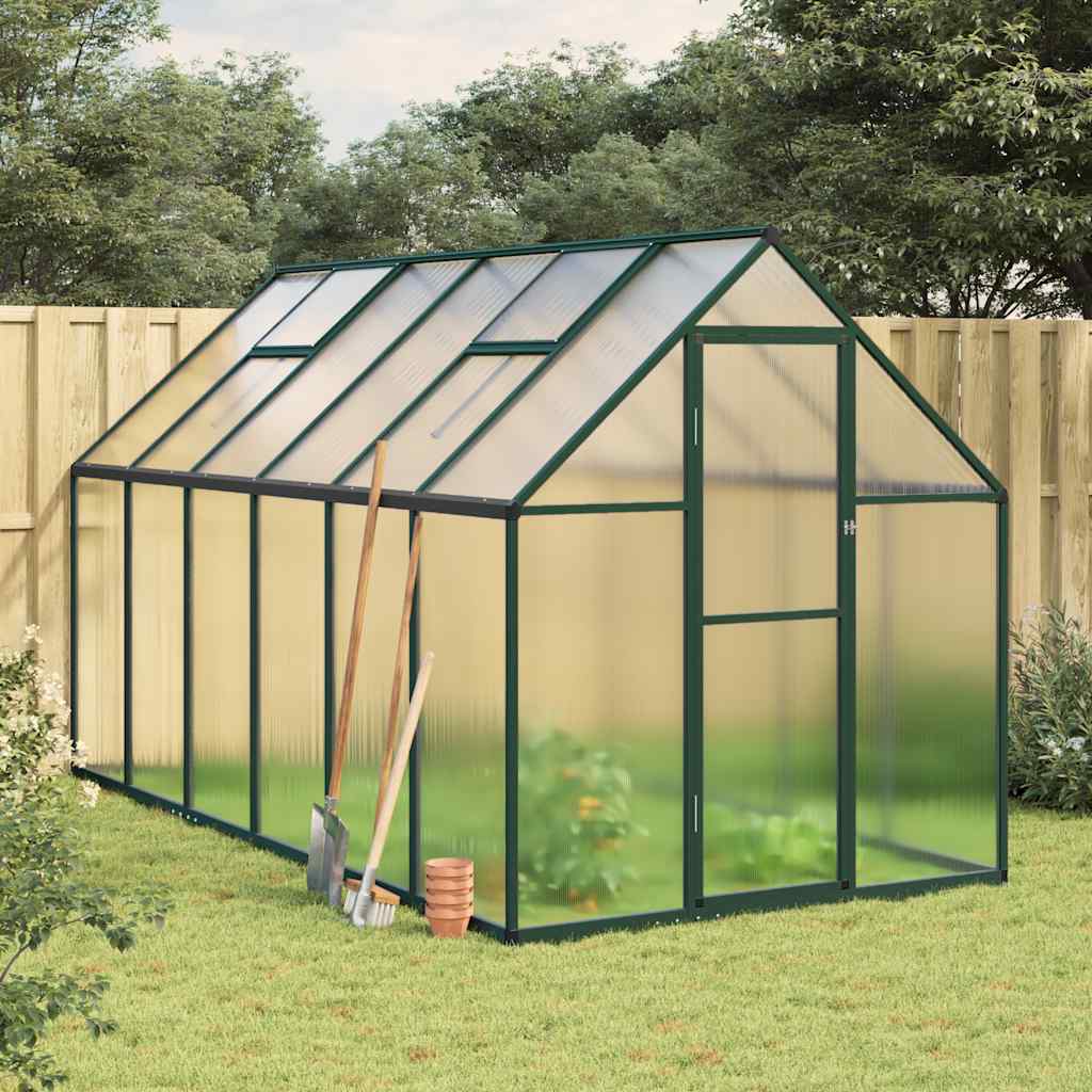 vidaXL Skleník so základovým rámom zelený 334x169x195 cm hliník