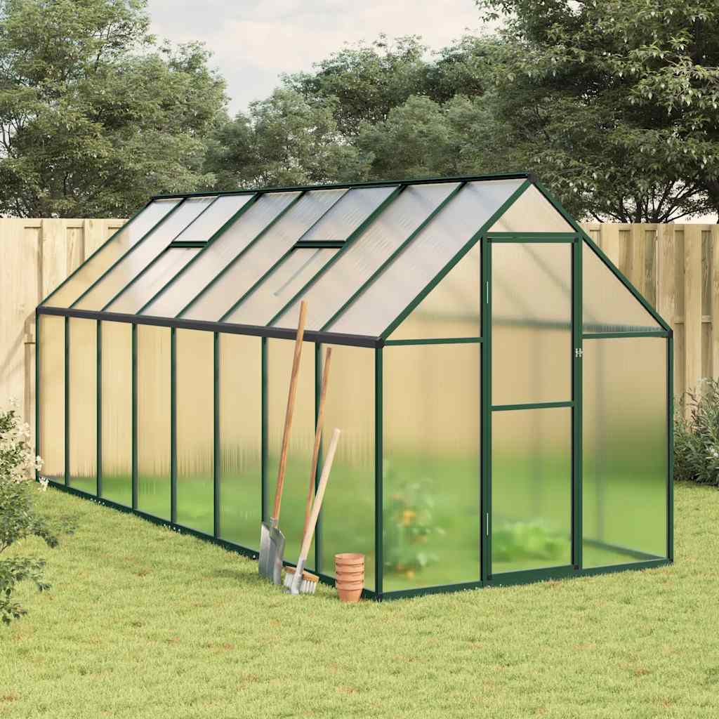vidaXL Skleník so základovým rámom zelený 445x169x195 cm hliník
