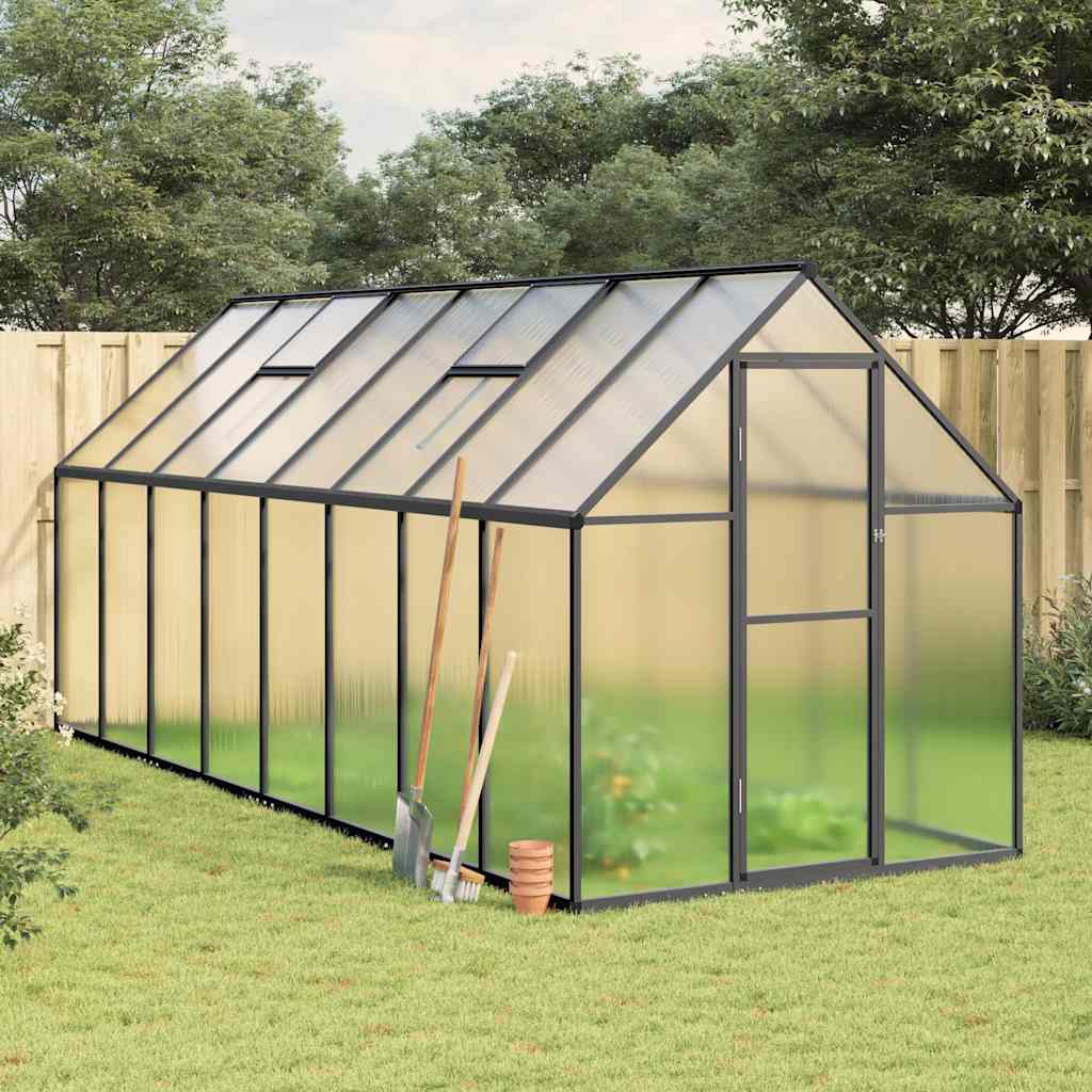 vidaXL Skleník s podkladovým rámom antracitový 445x169x195 cm hliník