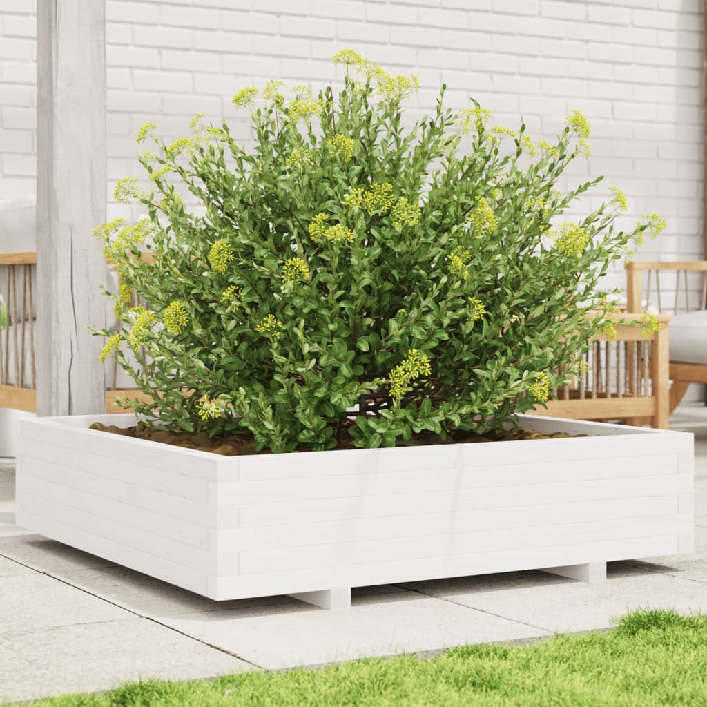 vidaXL Záhradný kvetináč biely 100x100x26,5 cm masívna borovica
