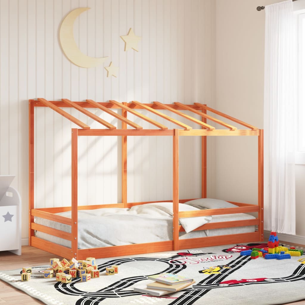 vidaXL Detská posteľ so strechou voskovohnedá 80x200 cm borovic. masív