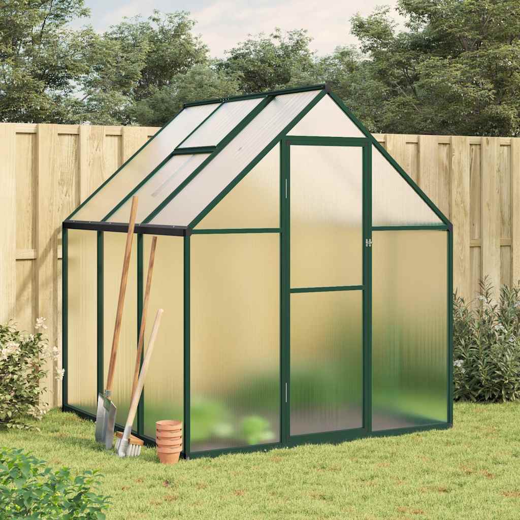 vidaXL Skleník so základovým rámom zelený 169x169x195 cm hliník