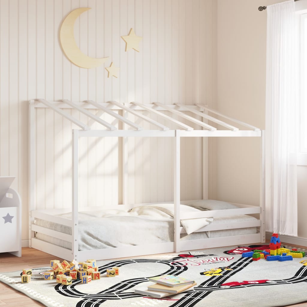 vidaXL Detská posteľ so strechou biela 100x200 cm borovicový masív