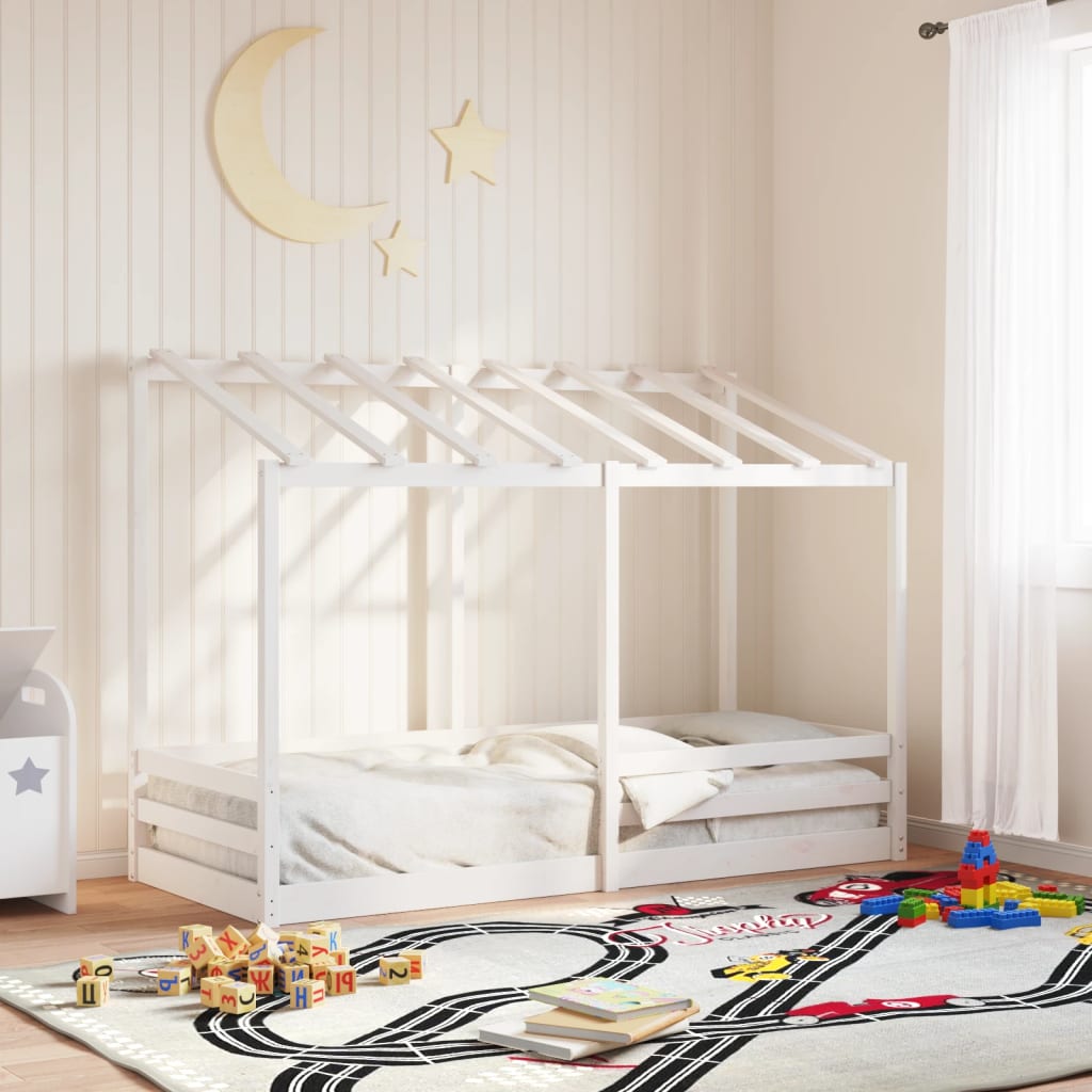 vidaXL Detská posteľ so strechou biela 75x190 cm borovicový masív
