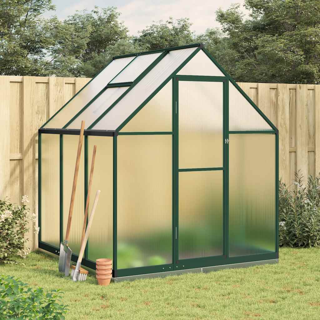 vidaXL Skleník so základovým rámom zelený 169x169x202 cm hliník