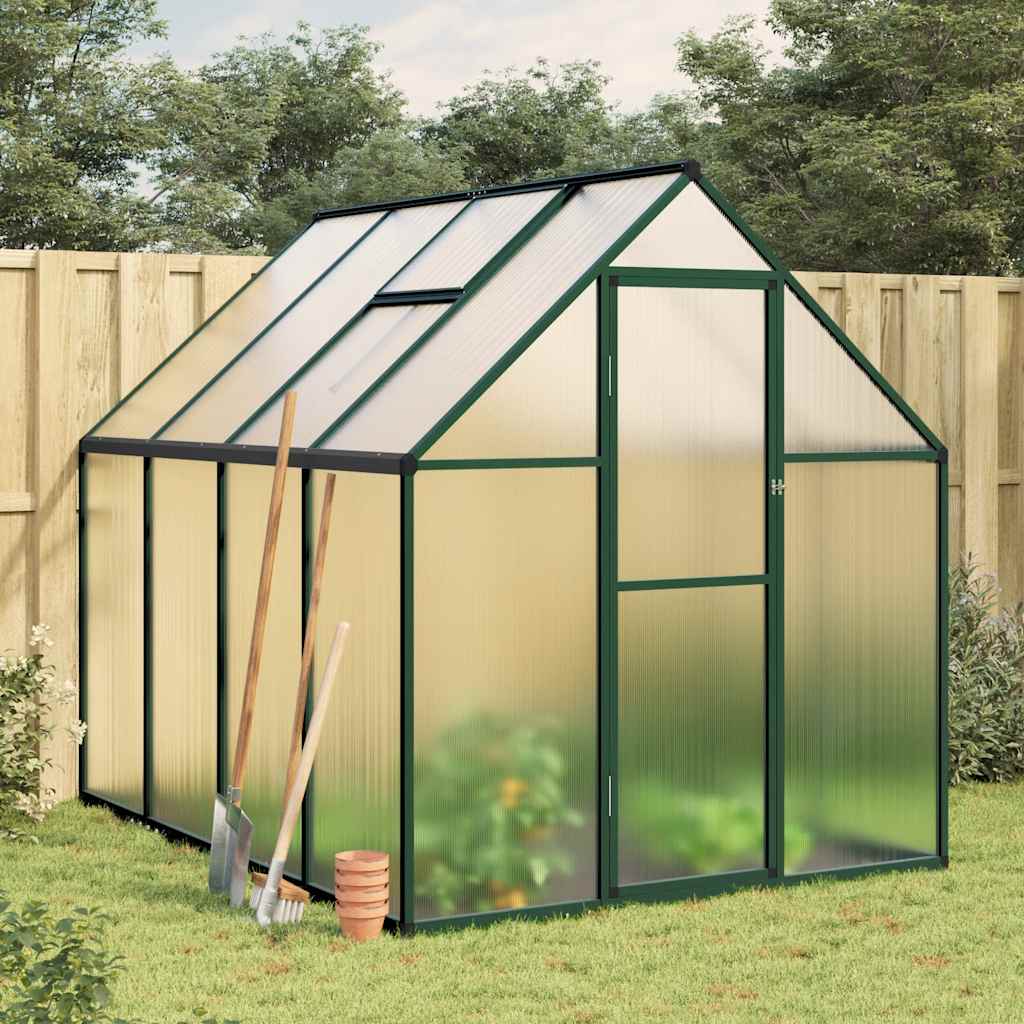 vidaXL Skleník so základovým rámom zelený 224x169x195 cm hliník