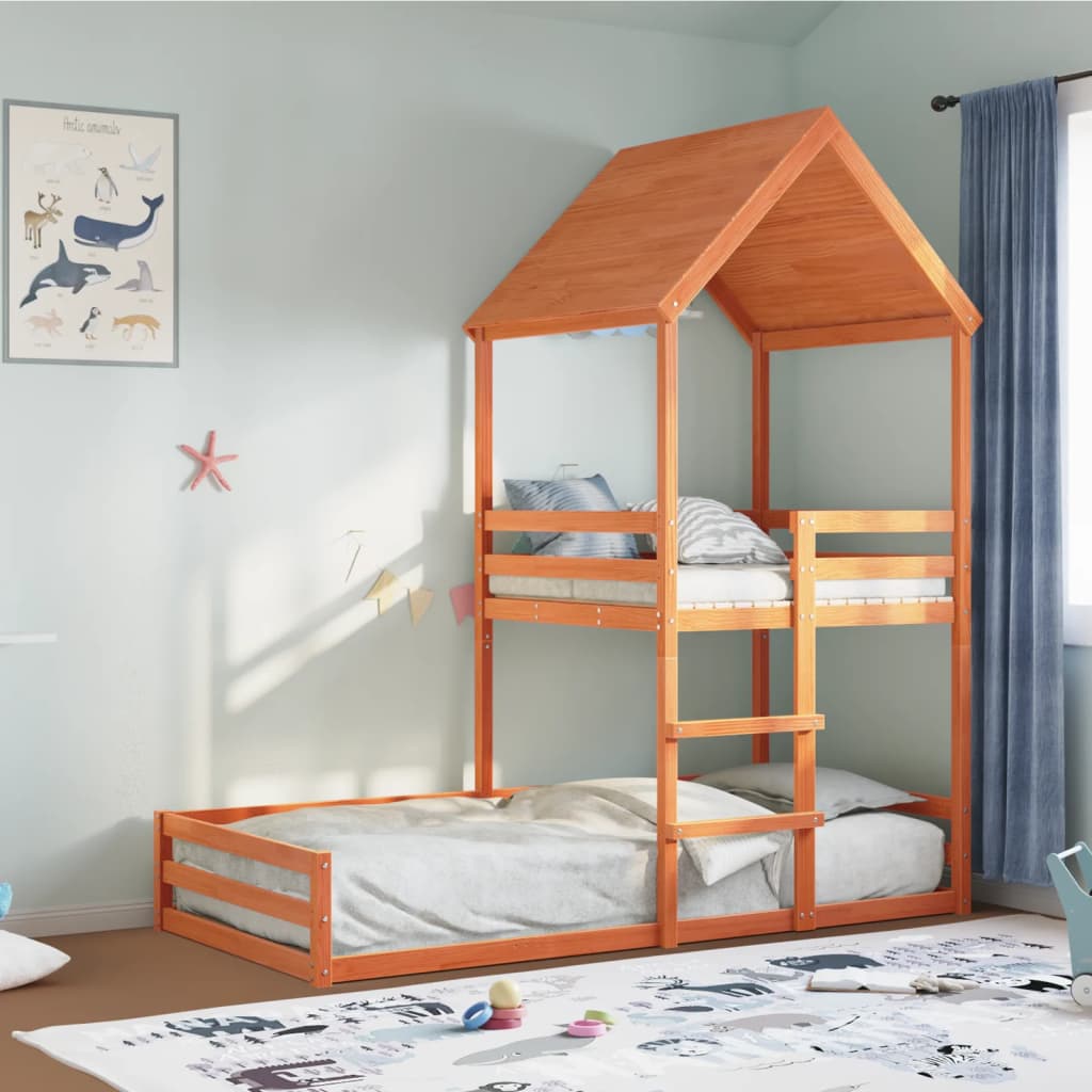 vidaXL Poschodová posteľ so strechou voskovohnedá 80x200 cm borovica