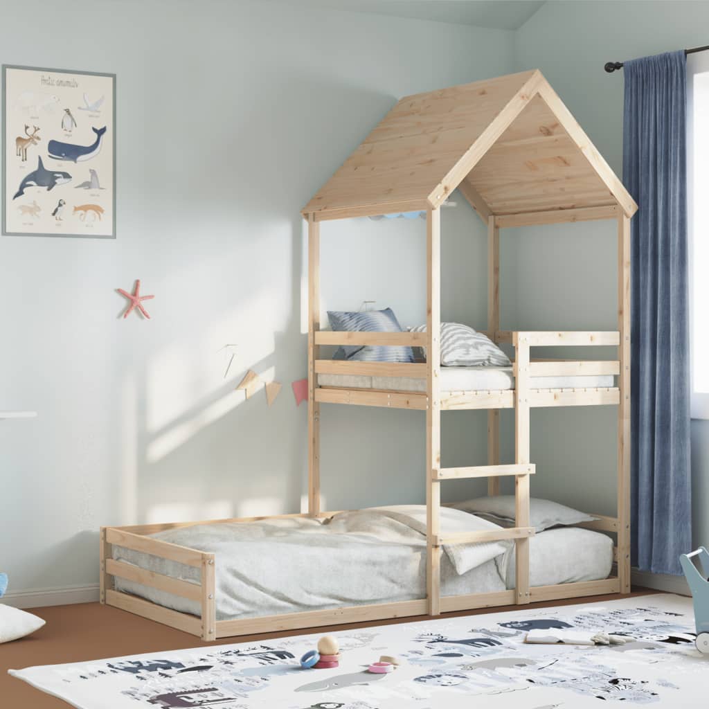 vidaXL Poschodová posteľ so strechou 80x200 cm borovicový masív