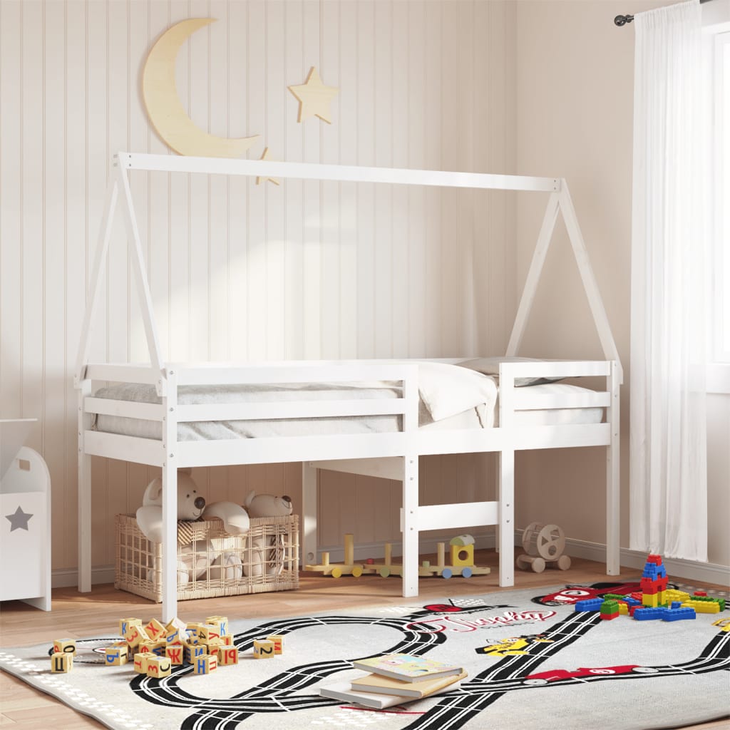 vidaXL Vysoká posteľ so strechou biela 75x190 cm borovicový masív