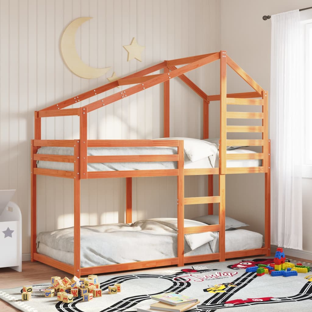 vidaXL Poschodová posteľ so strechou voskovohnedá 80x200 cm borovica