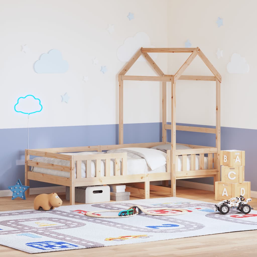 vidaXL Posteľný rám so strieškou 90x190 cm borovicový masív