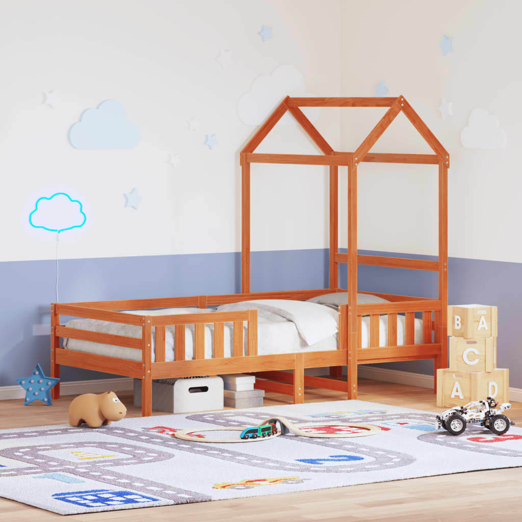 vidaXL Posteľný rám so strieškou voskovo hnedá 90x190 cm borov. masív