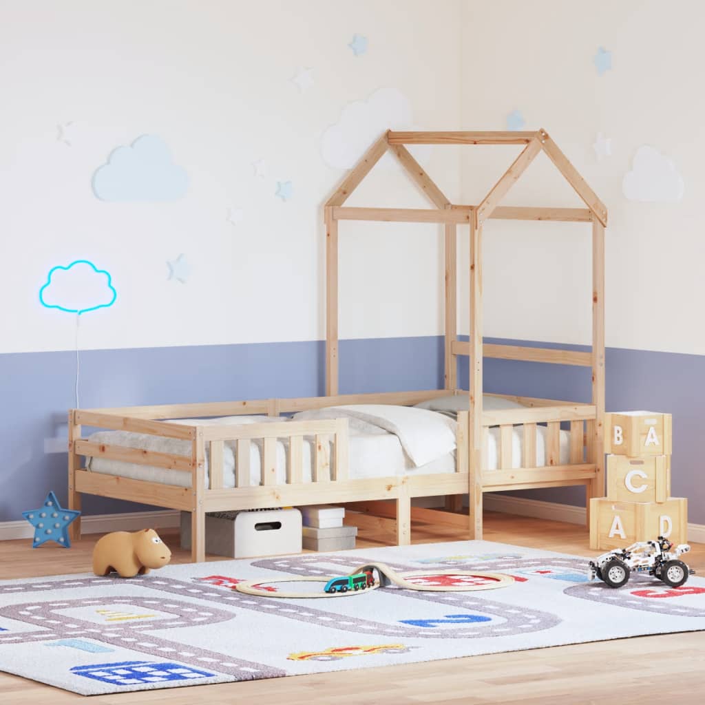 vidaXL Posteľný rám so strieškou 90x200 cm borovicový masív