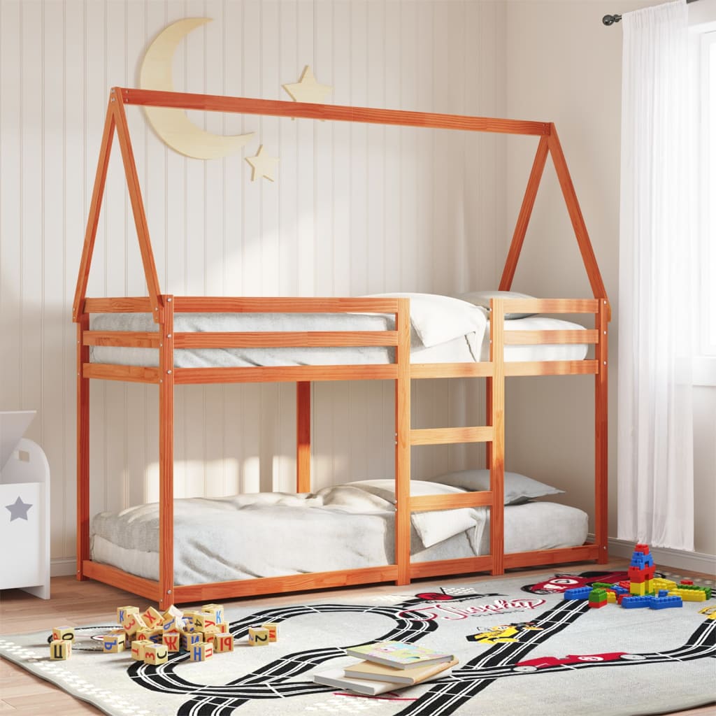 vidaXL Poschodová posteľ so strechou voskovohnedá 80x200 cm borovica
