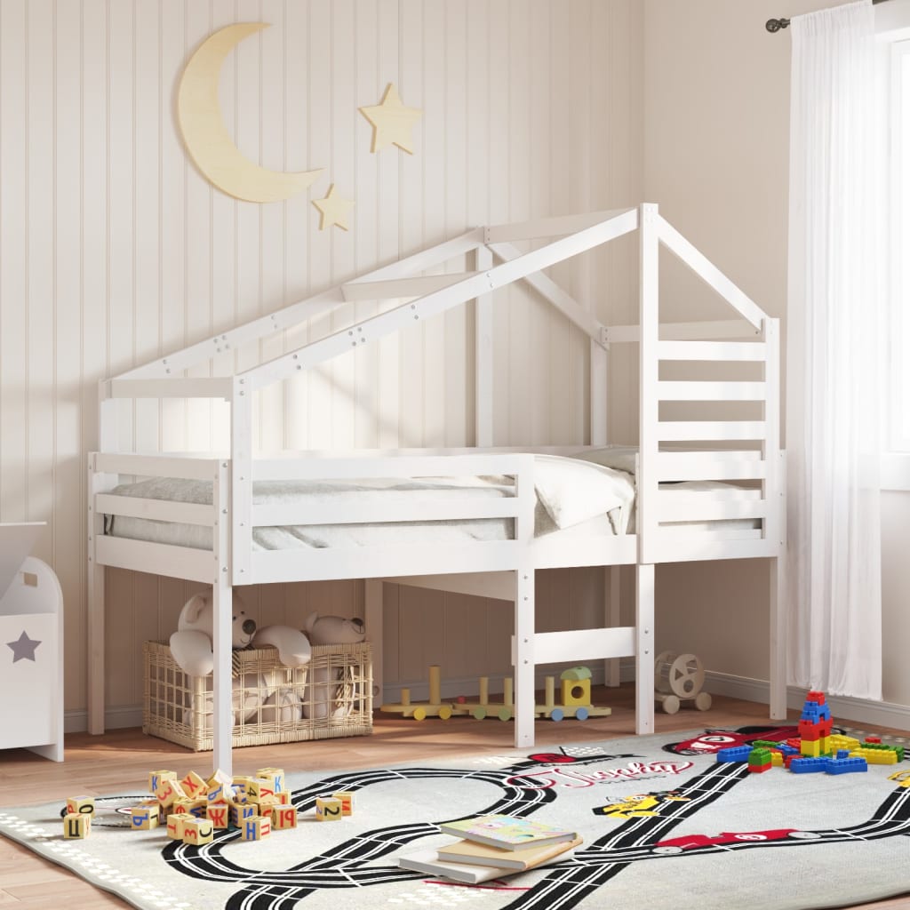 vidaXL Vysoká posteľ so strechou biela 90x200 cm borovicový masív