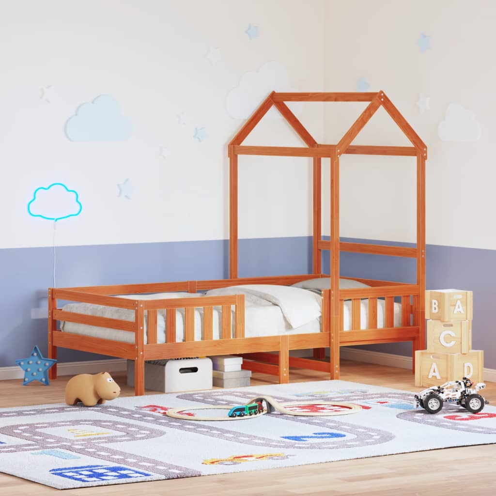 vidaXL Poschodová posteľ so strechou voskovohnedá 80x200 cm borovica
