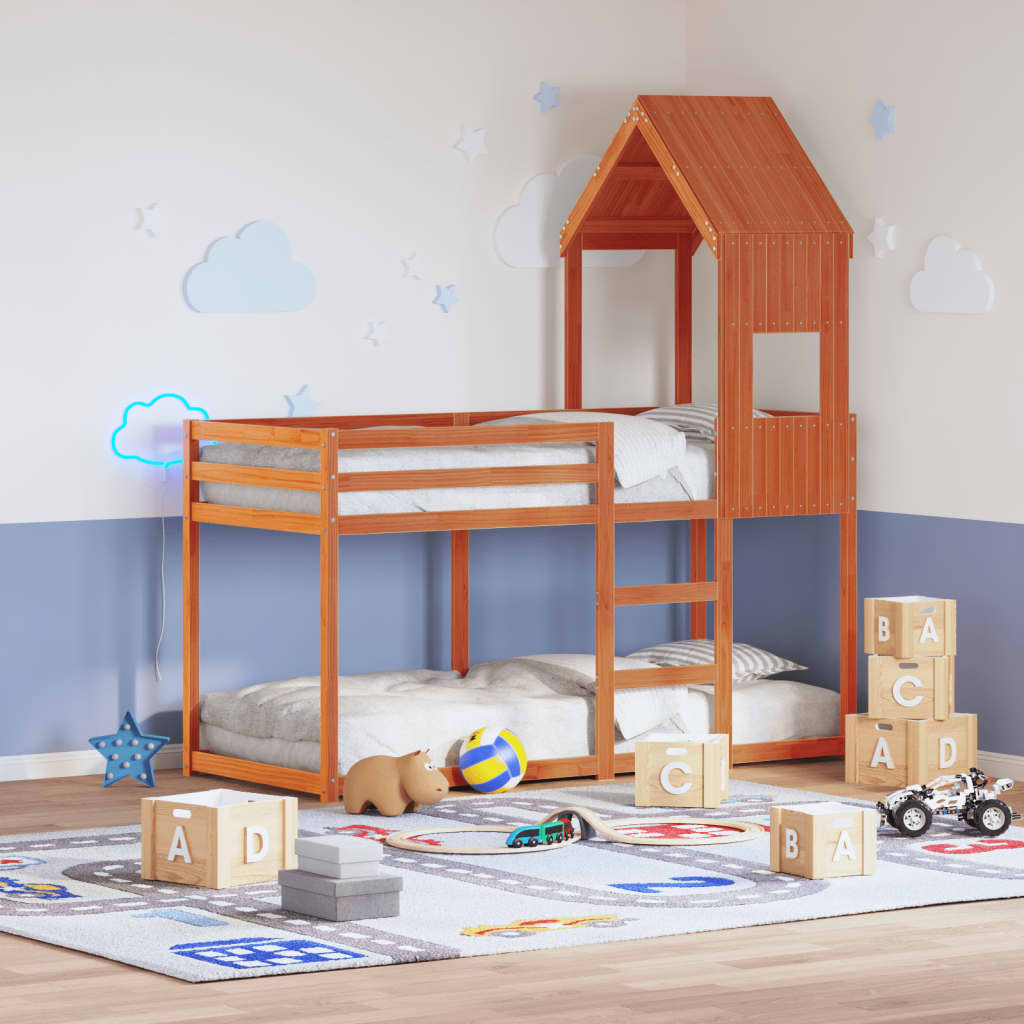 vidaXL Poschodová posteľ so strechou voskovohnedá 75x190 cm borovica