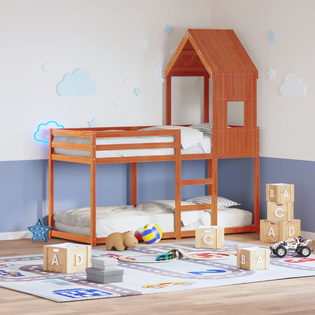 vidaXL Poschodová posteľ so strechou voskovohnedá 80x200 cm borovica
