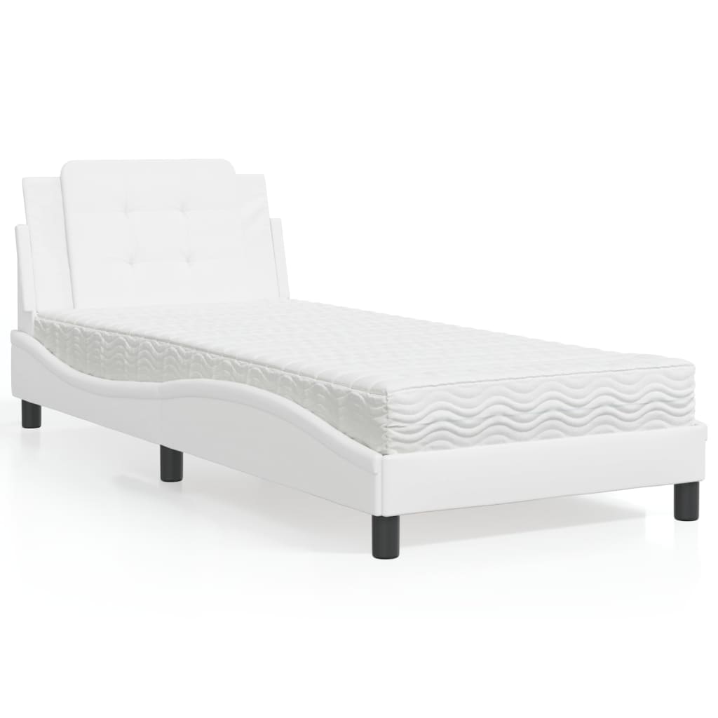 vidaXL Posteľ s matracom biela 100x200 cm umelá koža