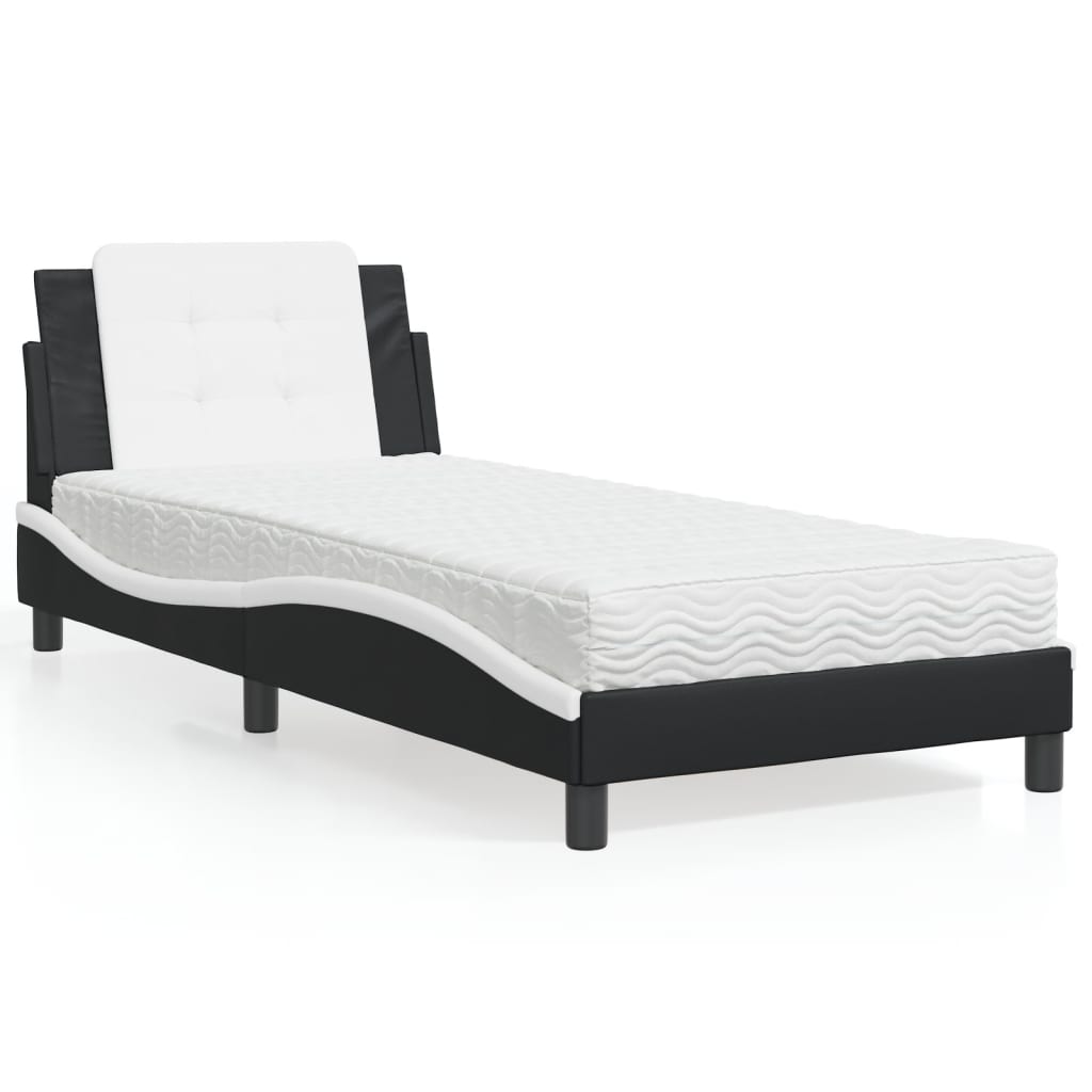 vidaXL Posteľ s matracom čierno-biela 100x200 cm umelá koža