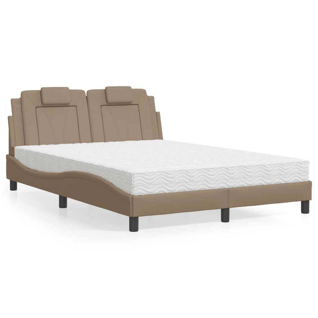 vidaXL Posteľ s matracom kapučínová 140x190 cm umelá koža