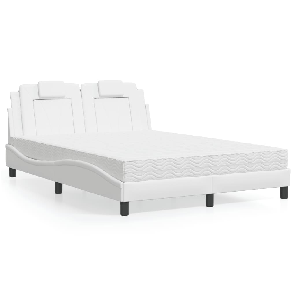 vidaXL Posteľ s matracom biela 140x190 cm umelá koža