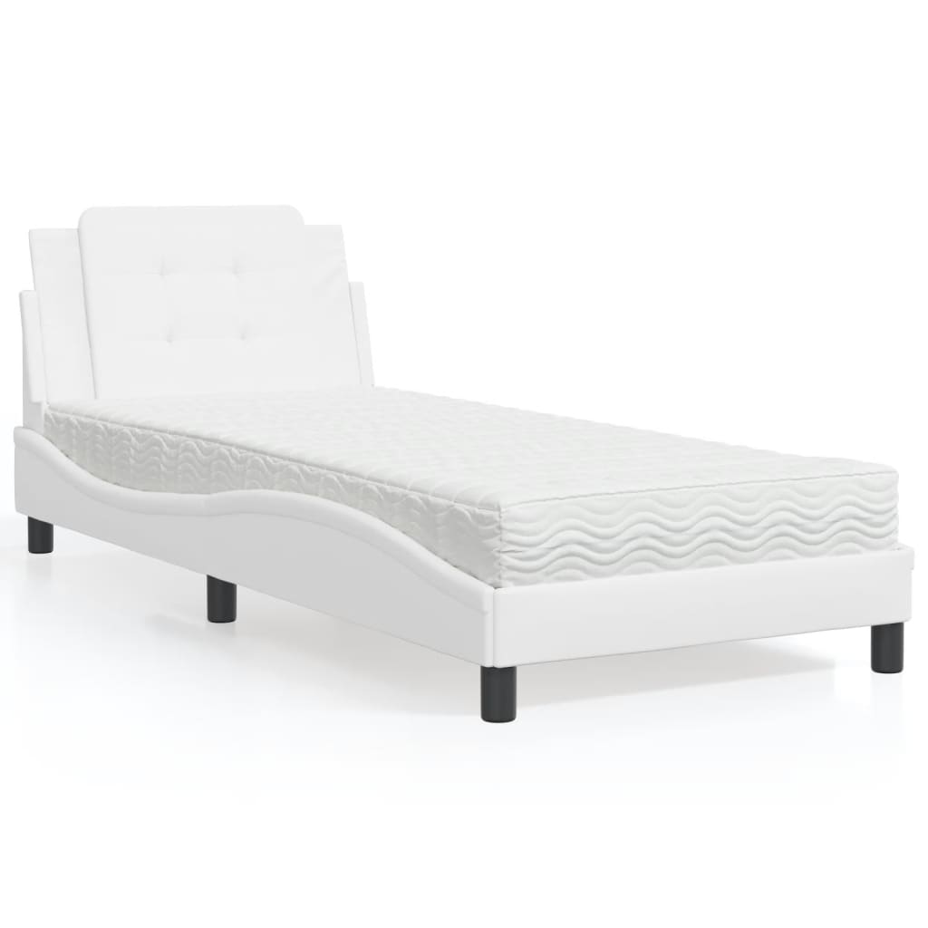 vidaXL Posteľ s matracom biela 90x190 cm umelá koža