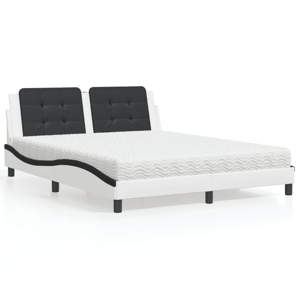 vidaXL Posteľ s matracom bielo-čierna 160x200 cm umelá koža
