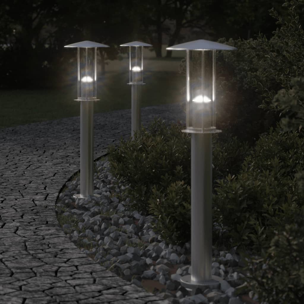 vidaXL Vonkajšie stojace lampy 3 ks strieborné 60cm nehrdzavejúca oceľ