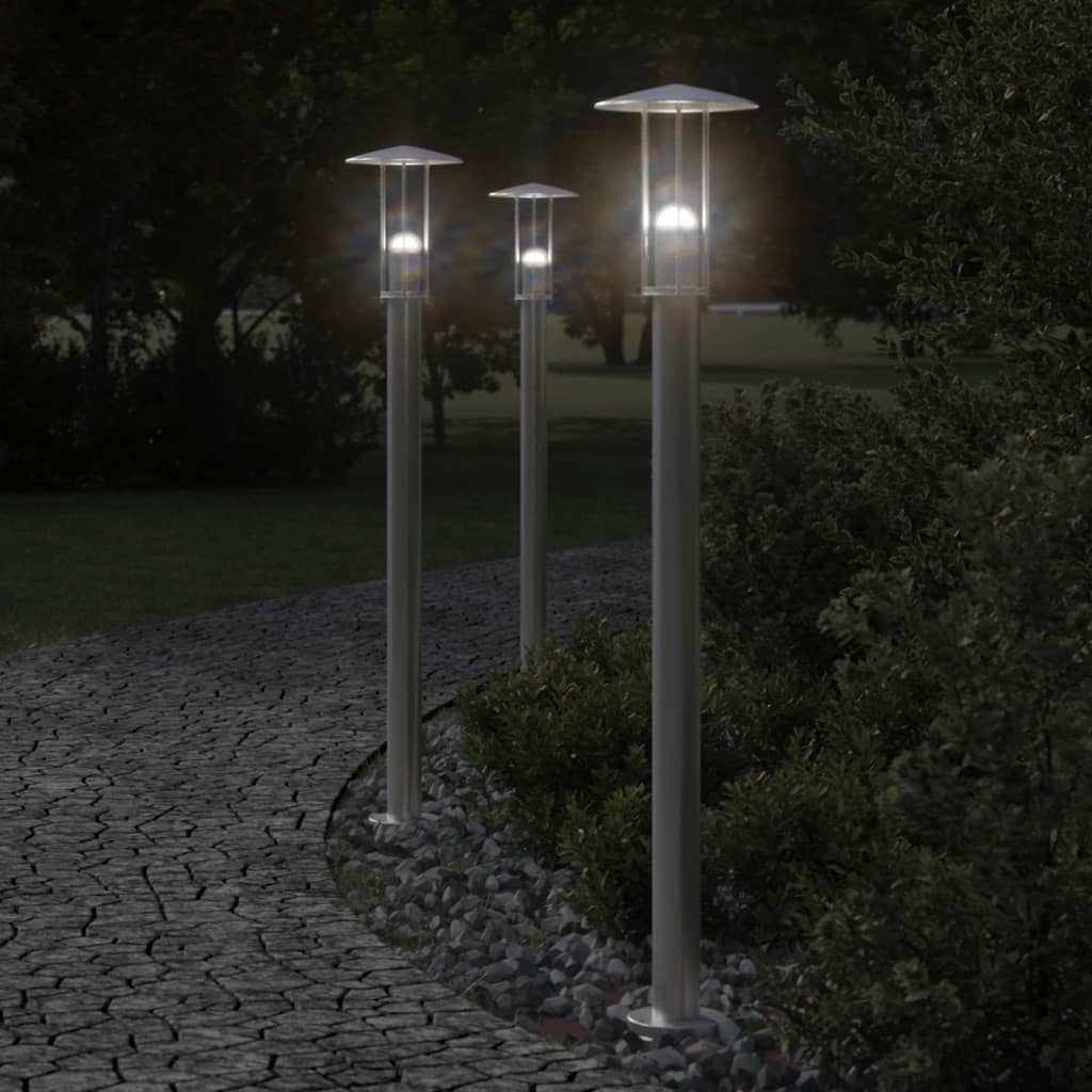 vidaXL Vonkajšie stojace lampy 3 ks strieborné 100cm nehrdzavej. oceľ