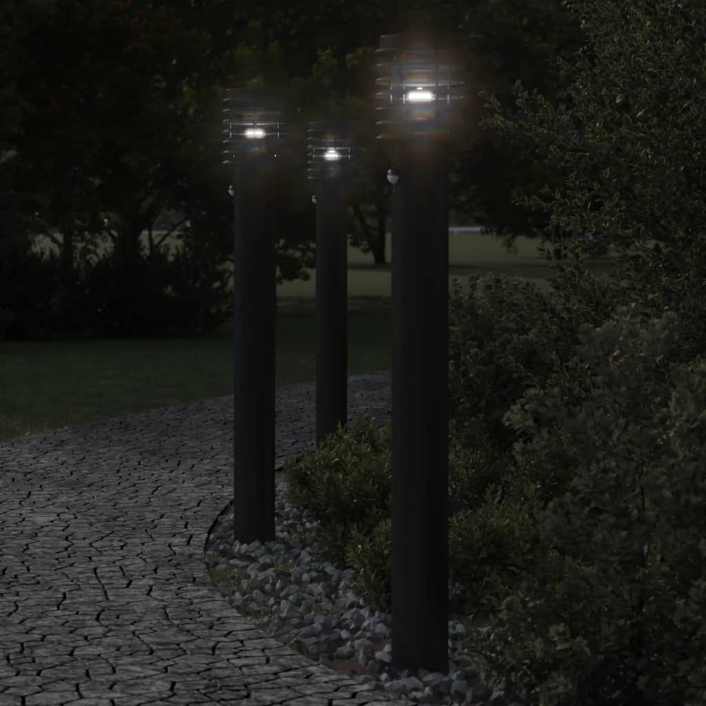 vidaXL Vonkajšia stojaca lampa senzor čierna 110 cm nehrdzavejúca oceľ