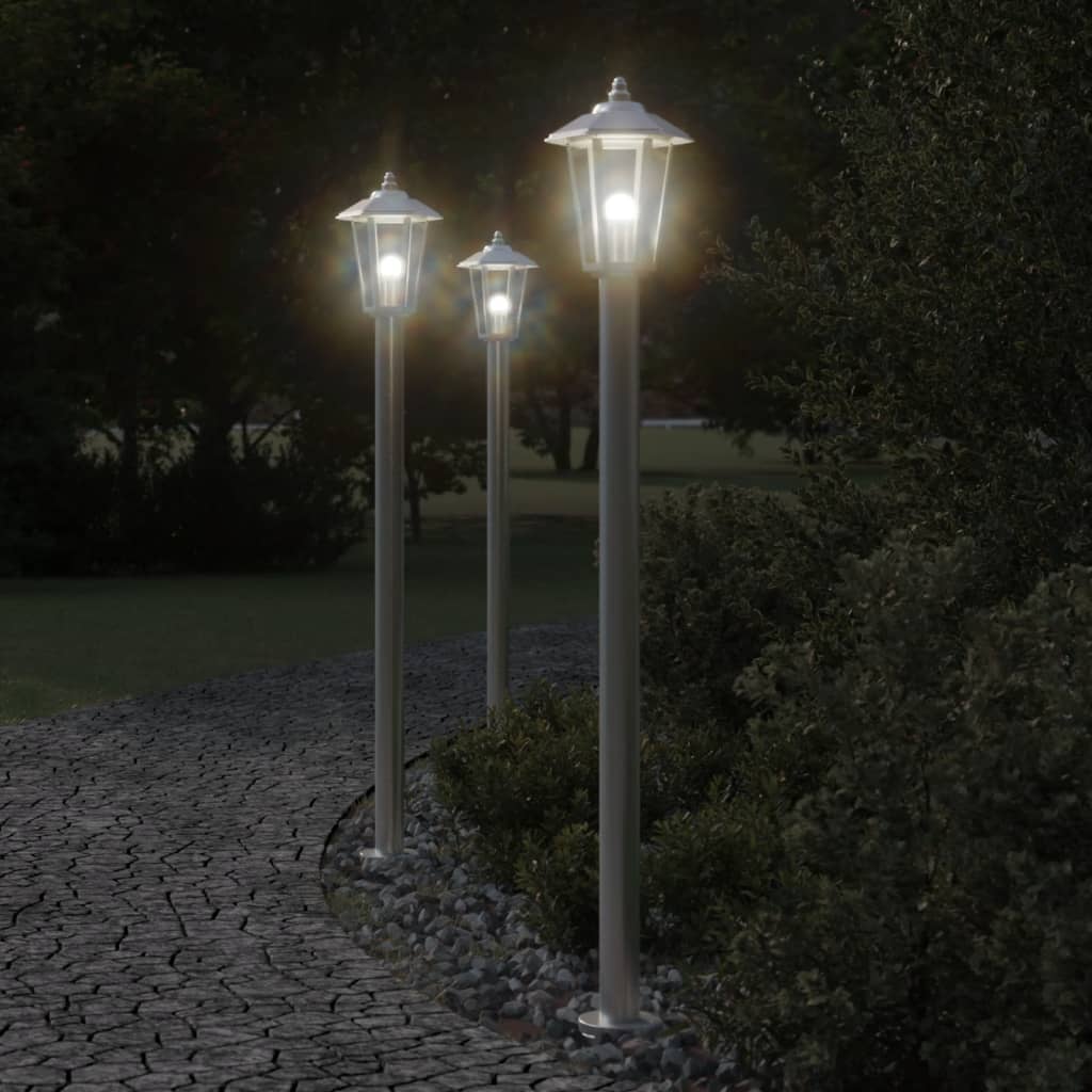 vidaXL Vonkajšie stojace lampy 3 ks strieborné 100cm nehrdzavej. oceľ