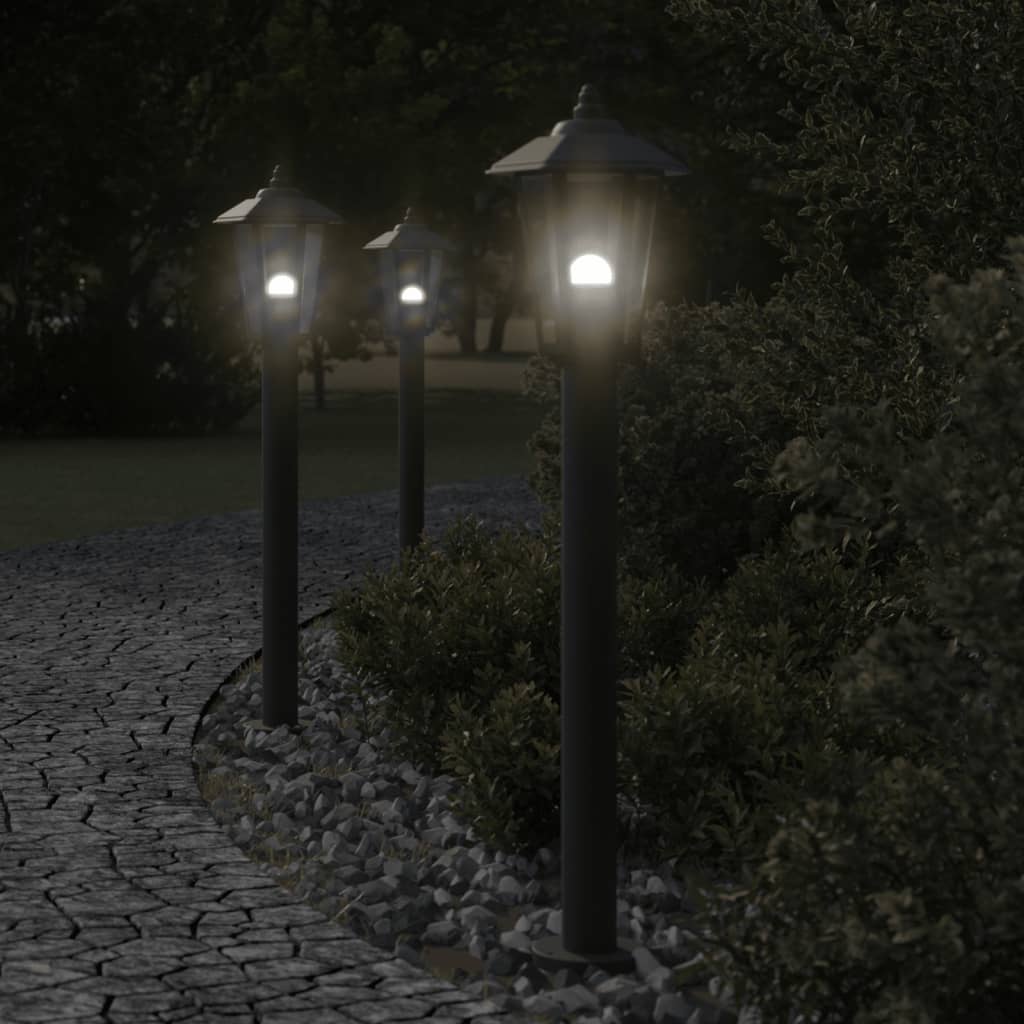 vidaXL Vonkajšie stojace lampy 3 ks čierne 80 cm nehrdzavejúca oceľ