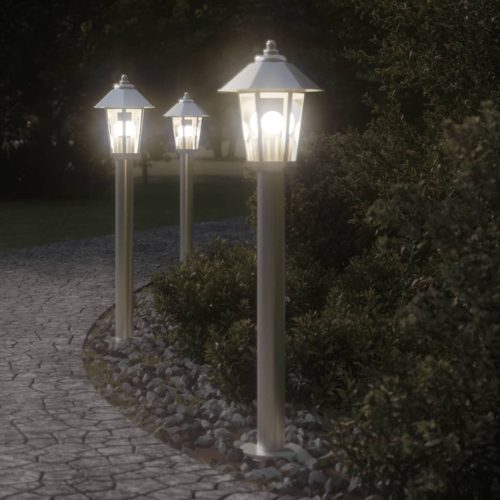 vidaXL Vonkajšie stojace lampy 3 ks strieborné 80cm nehrdzavejúca oceľ