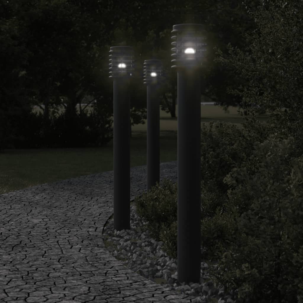 vidaXL Vonkajšie stojace lampy zásuvka 3 ks čierne 110 cm nehrdz. oceľ