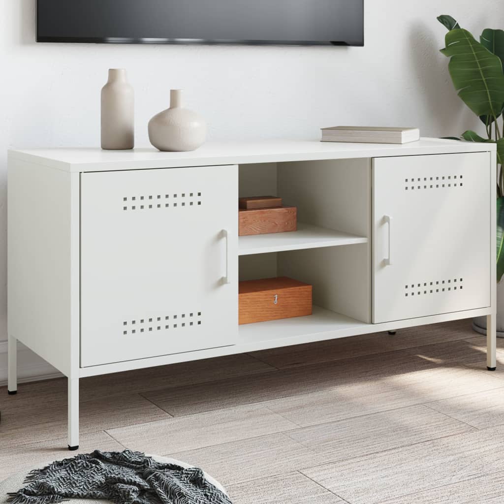 vidaXL TV skrinka biela 100,5x39x50,5 cm oceľ