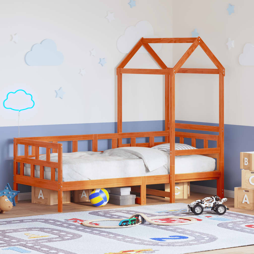 vidaXL Denná posteľ so strieškou voskovohnedá 90x200 cm masív.borovica