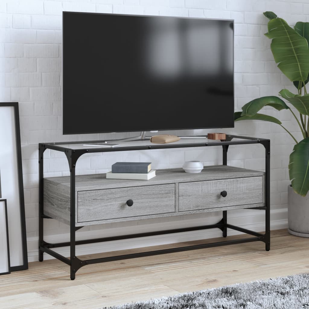vidaXL TV skrinka sklenená doska sivá sonoma 98x35x51 cm kompoz. drevo